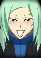 1girls aqua_hair blue_eyes cum cum_in_mouth cum_on_tongue female girard_spriggan gundam gundam_age kh-fullhouse