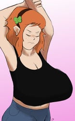 1girls 4chan armpits breasts freckles godalmite huge_breasts orange_hair sketch solo tube_top vivian_james watermark