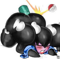 2011 all_fours anal_insertion blush drool gothorita open_mouth pokeball pokemon pokemon_bw restrained simple_background tagme white_background