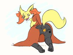 1girls ambiguous_gender anus ass dedenne delphox feet female fox furry interspecies looking_back nintendo pokemon pussy red_eyes rodent tail vaginal_insertion video_games white_background