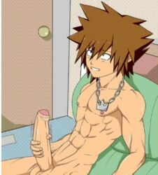 animated bed erection kingdom_hearts male male_only masturbation mlm4anemone muscular penis solo solo_male sora uncut