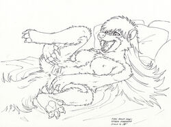 anthro anus breasts chest_tuft claws female fur gaping hair james_m_hardiman long_hair mammal natasha_(jmh) nipples nude open_mouth pawpads paws pussy sketch skunk solo spread_pussy spreading teeth tuft urethra