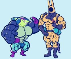 abs bara bulge captain_thunder flaccid grabbing humanoid hyper large_pecs male male_only multiple_males pecs ripped-saurian shark the_shark_(character) unknown_species yo-kai_watch