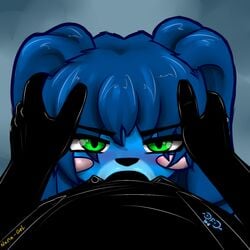 2016 anthro blue_hair datfurrydude facial_expression fellatio femboy five_nights_at_freddy's five_nights_at_freddy's_2 gay girly green_eyes nana_gel oral shadow_bonnie toy_bonnie toy_bonnie_(fnaf) trap yaoi