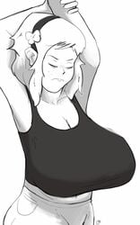 1girls 4chan armpits breasts freckles godalmite huge_breasts monochrome sketch solo tube_top vivian_james watermark