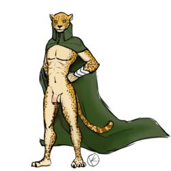 1boy absurd_res anthro balls demon feline fur hi_res looking_at_viewer male male_only mammal megami_tensei nude ose ose_(megami_tensei) penis smile solo uncut video_games