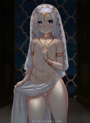 1boy androgynous arslan arslan_senki blue_eyes femboy girly male male_only pale-skinned_femboy pale-skinned_male puffy_nipples silver_hair solo tagme trap trap_bride