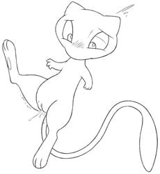 1girls anthro blush clitoris feline female flat_chested legendary_pokemon mew monochrome nintendo nude pokemon pokemon_(species) pokemon_sm pussy pussy_juice rawrunes semi-anthro simple_background sketch smooth_skin solo tail text trembling video_games wet