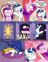 2016 alicorn anus balls comic dialogue door duo english_text equine female feral friendship_is_magic fur hair horn inside male mammal multicolored_hair my_little_pony palace pink_fur princess_cadance_(mlp) rug shining_armor_(mlp) strangerdanger text unicorn white_fur wings