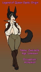 animal_ears black_hair breasts cleavage huge_breasts large_breasts legend_of_queen_opala lipstick monocle sparrow_(artist) tagme tail text zweibelle_(legend_of_queen_opala)