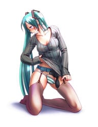 1futa aqua_hair big_balls blush condom cum cum_in_condom dickgirl elzikyuchi futanari hatsune_miku intersex photoshop simple_background solo_futa vocaloid wokada