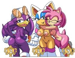 amy_rose anthro areola ass avian bat big_breasts bird boots breasts bubble_butt casual coolblue erect_nipples exposed_torso eyewear female footwear group handwear hedgehog mammal naked_footwear nipples nude pink_hair pussy rouge_the_bat sonic_(series) sonic_riders swallow_(bird) wave_the_swallow