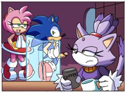 2016 amy_rose anthro balls blaze_the_cat comic coolblue erection exposed_torso feline female footwear group handwear hedgehog male mammal penis sonic_(series) sonic_the_hedgehog