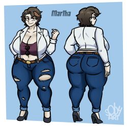 big_ass big_breasts big_butt big_thighs breasts busty_female heels huge_boobs huge_breasts jeans martha_(sob4art) original_character reference_image ripped_jeans ripped_pants short_hair sob4art solo solo_female sunglasses white_jacket wide_hips