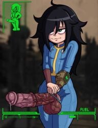 animated black_hair crossover equine_penis erection fallout flbl futanari futanarization horsecock huge_cock kuroki_tomoko monster_cock no_sound penis_expansion penis_growth small_breasts solo video wardrobe_malfunction watashi_ga_motenai_no_wa_dou_kangaetemo_omaera_ga_warui!