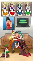 ass big_breasts bishoujo_senshi_sailor_moon black_hair blonde_hair brainwashing breasts brown_hair bunny_ears bunny_girl bunnysuit comic dialogue dlobo777 empty_eyes femsub fully_clothed green_hair happy_trance harem head_between_breasts hearts_around_head hypnosis large_breasts long_hair makoto_kino maledom multiple_girls multiple_subs pantyhose rei_hino sailor_jupiter sailor_mars sailor_moon_(series) sailor_neptune sailor_venus short_hair tail tech_control text