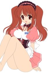 1girls absurdres all_fours arm_support asahina_mikuru ass breasts brown_eyes brown_hair busakumas cosplay dress female highres large_breasts legs long_hair looking_at_viewer maid miniskirt open_mouth short_dress short_twintails shy sitting skirt source_request suzumiya_haruhi_no_yuuutsu thighs tied_hair twintails vector_trace waitress