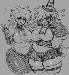 2girls beenee big_ass big_breasts bn clothed female female_only huge_ass huge_breasts revealing_clothes rule_63 short_skirt skirt underass