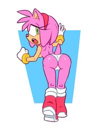 1girls amy_rose ass breasts cameltoe female panties solo sonic_(series) squidapple thong topless underwear_only white_panties