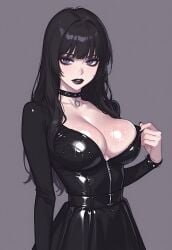 ai_generated black_lips bustybunz choker cleavage goth goth_girl huge_breasts oiled_breasts tagme