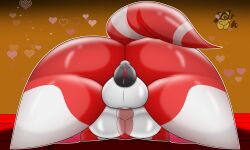 5:3 absurd_res animal_genitalia animal_penis animal_vulva anthro argent_moon ass_up backsack balls black_vulva breasts canid canine canine_genitalia canine_penis canine_vulva fox fur genitals gradient_background hair herm hi_res intersex jack-o'_pose mammal markings penis pichu-kun pink_hair pose red_body red_fur ring_(marking) ringed_tail simple_background solo striped_markings striped_tail stripes tail tail_markings vulva white_balls