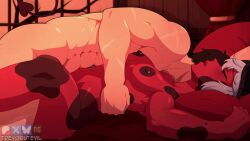 1boy 1girls 2d animated athletic_female calico_(trevobutevil) closed_eyes demon_girl female hugging human human_penetrating light-skinned_male looking_pleasured loop looping_animation male missionary_position nipple_piercing pierced_nipples piercing piercings pussy red_skin tagme tail trevobutevil vaginal_penetration