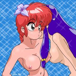 1990s 1998 20th_century 2girls ben_(artist) breasts canon_genderswap female female_only multiple_girls nipples nude ranma-chan ranma_1/2 ranma_saotome red_hair rule_63 shampoo_(ranma_1/2) tagme yuri