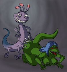 2013 anthro anthro_female anthro_male artist_request crossover disney doggy_style female fritz_the_cat lizard lizard_leader male monsters_inc nipples pixar randall_boggs rapist rapist_official scalie sex straight