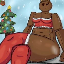1girls :t almost_naked antler_headband antlers big_ass big_breasts blocky_body blue_background bottom_heavy bra brown_body brown_skin cheek_bulge christmas christmas_outfit christmas_tree chubby chubby_female clothing coconut crossed_legs ear female flora_fauna food_creature headband knee_up knees leaning_on_hands leaning_on_object light_blue_background lips looking_at_viewer looking_down massive_thighs mob_face nameless_character new_year no_panties object_head reference_image shoulders simple_background simple_eyes simple_face simple_shading sitting skindentation snow snowing solo solo_female solo_focus thick_thighs thighhighs thighs_bigger_than_head tummy unknown_artist wide_hips