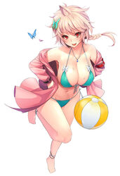 bare_shoulders big_breasts bikini bikini_top breasts cleavage female female_only green_bikini hanging_breasts large_breasts looking_at_viewer moing navel smile soccer_spirits swimsuit