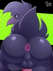 1boy 1boys 1male 2026 2026s 2d 2d_(artwork) 2d_artwork absurd_res absurdres anthro anthrofied anus artist_name ass avian avian_humanoid balls beak bere_dolly bere_dolly_art bere_nsfw big_ass big_butt bird bird_boy bird_humanoid bird_tail bird_wings black_body black_eyes black_sclera butt butt_shot closed_beak closed_mouth colored colorful corvid corvus_(genus) critters_(poppy_playtime) crow digital_art digital_drawing digital_drawing_(artwork) digital_media digital_media_(artwork) digital_painting digital_painting_(artwork) feather_hair feather_hands feathers furry_male genitals green_background hair half-closed_eyes hi_res indigo_feather indigo_feathers indigo_hair indigo_tail looking_at_viewer looking_back looking_back_at_viewer male male_focus male_only mascot_horror mob_entertainment mob_games nightmare_critters no_humans nonbinary_(lore) nude oscine passerine penis poe_(poppy_playtime) poppy_playtime poppy_playtime_(chapter_4) pupils purple_anus purple_beak raven raven_(bird) smiling_critters solo solo_focus tail testicles thick_thighs thighs vibrant_colors video_games vulva white_eyes white_pupils wide_hips wings