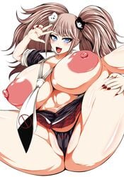 1girls areola breasts busty cleavage danganronpa female gigantic_breasts gyaru junko_enoshima nail_polish necktie nipples panties straight_hair t-heaven tied_hair twintails underwear voluptuous