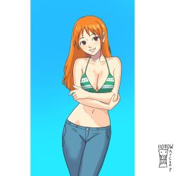 1girls 2d 2d_(artwork) 2d_artwork adult adult_female anime anime_character arm_under_breasts arms_crossed arms_crossed_under_breasts arms_under_breasts background bare_arms bare_belly bare_chest bare_hands bare_midriff bare_navel bare_shoulders bare_skin belly belly_button big_boobs big_breasts bikini bikini_top blue_background breasts busty busty_female busty_girl cleavage collarbone crossed_arms curvy curvy_body curvy_female curvy_figure curvy_hips digital digital_art digital_drawing digital_drawing_(artwork) digital_media digital_media_(artwork) drawing elbows exposed_arms exposed_belly exposed_chest exposed_midriff exposed_navel exposed_shoulders exposed_skin eyebrows_visible_through_hair fanart female female_focus female_only female_protagonist fingers ginger ginger_hair glistening_boobs glistening_breasts glistening_hair glistening_shoulders glistening_skin glossy_breasts glossy_hair green_bikini green_bikini_top green_swimsuit green_swimwear grin grinning grinning_at_viewer groin halterneck head_tilt hourglass_figure inguinal_crease inguinal_ligament jeans large_boobs large_breasts lean_figure legs_closed legs_together long_hair looking_at_viewer manga_character mature mature_female mature_woman midriff monotone_background nami_(one_piece) narrow_waist navel one_color_background one_piece one_piece:_fishman_island_arc orange-eyed_female orange-haired_female orange_eyebrows orange_eyes orange_hair orange_hair_female parted_lips plain_background portrait posing posing_for_the_viewer post-timeskip shiny_breasts shiny_hair shiny_shoulders shiny_skin shonen_jump shoulders shueisha slender_body slender_waist slim_female slim_waist smile smiley_face smiling smiling_at_viewer solid_color_background solo standing string_bikini striped_bikini striped_bikini_top striped_swimsuit striped_swimwear swimsuit swimwear thighs thighs_together tilted_head toei_animation upper_body watcher_hollow weekly_shonen_jump white_bikini white_bikini_top white_swimsuit white_swimwear wide_hips woman