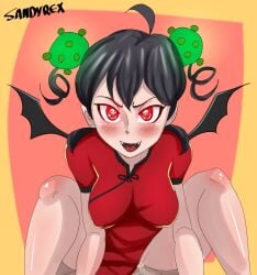 1boy 1girls 2d 2d_(artwork) big_breasts black_hair black_hair_female blush blushing breasts clothed clothed_female clothing completely_nude completely_nude_male corona_chan coronavirus cowgirl_position cum cum_drip cum_dripping cum_dripping_out_of_pussy cum_in_pussy cum_inside imminent_death mostly_clothed mostly_clothed_female nipple_bulge nude nude_male pov pov_eye_contact pov_male pubes pubic_hair riding riding_penis sandyrex shiny shiny_skin short_hair short_hair_female skull_eyes smile smiling smiling_at_partner smiling_at_viewer vaginal_penetration watermark wings wings_on_back