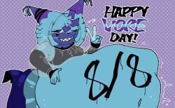 dandy's_world oc paint_on_body peace_sign pokerjokerful squirming vore voreday wink yatta_(dandy's_world)