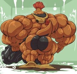 anthro ass balls bara barazoku bobert boner cum erection hyper hyper_balls hyper_penis male male_only muscles muscular nintendo nude orgasm penis pokemon scrafty solo solo_male