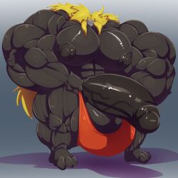 anthro balls bara barazoku blackwargreymon bobert boner digimon erection hyper hyper_balls hyper_penis male male_only muscles muscular penis scalie solo solo_male
