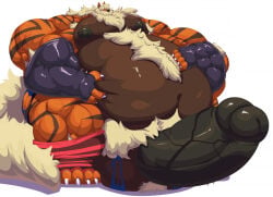 anthro arcanine balls bara barazoku belly big_belly bobert boner canine erection furry hyper hyper_balls hyper_penis male male_only muscles muscular nintendo nude overweight penis pokemon solo solo_male