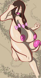 1futa breasts brown_hair feet futa_only futanari huge_breasts huge_cock hyuuga_hanabi intersex inverted_nipples lavender_eyes long_hair naruto nipples nude open_mouth penis pose ribbons s3_studios solo solo_futa standing tongue white_eyes