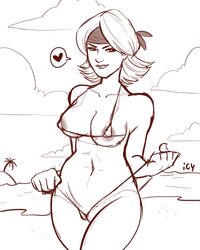 areola female iseenudepeople meryl_silverburgh metal_gear_solid microbikini monochrome solo