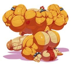 anthro armpit_hair armpits ass balls bara barazoku bobert boner bowser erection flexing hyper hyper_balls hyper_penis male male_only mario_(series) muscles muscular nintendo nude penis scalie solo solo_male turtle