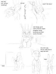 anthro black_and_white breasts canine cheating cheating_girlfriend clothing cuckold disney female fox jack_savage judy_hopps lagomorph male mammal monochrome nick_wilde nipples pussy rabbit small_breasts straight text tggeko zootopia