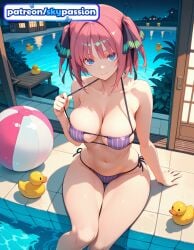 1girls 2026 ai_assisted ai_generated anime ball balloon beachball big_breasts bikini bird boobs breasts bust busty chick collarbone go-toubun_no_hanayome hi_res high_quality high_resolution highres lantern large_breasts looking_at_viewer nakano_nino navel nino_nakano patreon patreon_username pool purple_bikini quintessential_quintuplets rubber_duck skypassion smile soaking_feet stable_diffusion striped_bikini swimsuit tiles tits water watermark