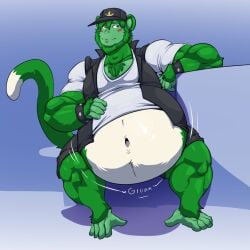 anthro bara barazoku belly big_belly bobert furry hyper male male_only mintmonkey monkey muscles muscular overweight sitting solo solo_male