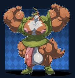 anthro balls bara barazoku bobert disney flaccid flexing fox furry hyper hyper_balls hyper_penis male male_only muscles muscular penis robin_hood_(character) robin_hood_(disney) solo solo_male