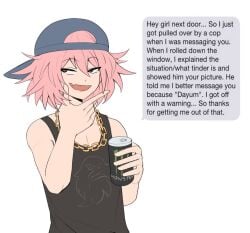 1boy 1femboy astolfo_(fate) astolfo_(fate/apocrypha) astolfo_(saber)_(fate) chain drink fate/grand_order fate/stay_night fate_(series) femboy hat lmao meme meme_reference monster_drink