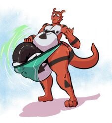 anthro balls bara barazoku belly bobert digimon flaccid guilmon hyper hyper_balls hyper_penis male male_only muscles muscular penis scalie solo solo_male