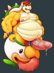 1boy animal_genitalia anthro armpit_hair armpits balls belly biceps big_balls big_biceps big_penis bowser bracelet claws cock_ring collar cum cum_on_penis cum_on_self erection front_view hair hi_res horn huge_cock humanoid_penis jewelry koopa koopa_clown_car kosmonius licking looking_at_viewer male male_only manly mario_(series) mature_male musclegut muscular muscular_male nintendo nipples nude open_mouth partially_retracted_foreskin pecs penis precum pubes red_eyes red_hair reptile saliva scalie shell simple_background solo spiked_collar spiked_shell spikes standing teeth thick_penis tongue tongue_out turtle uncut vein veiny_penis video_games