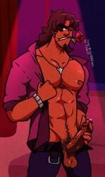 alejandro_burromuerto_(tdi) balls_out bracelet facial_hair holding_penis male_focus male_only muscular_male necklace open_shirt piercing red_lighting rose rose_in_mouth tagme tan_skinned_male total_drama_island victoreh_draws