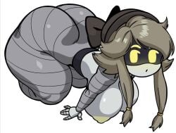 1girls ass big_ass boobs breasts butt cyn_(murder_drones) female female_focus female_only grey_hair murder_drones robot robot_girl robot_humanoid solo solo_female solo_focus tannicfer white_background yellow_eyes